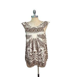 Plenty By Tracy Reese Brown & White Floral Sleeveless Cotton Tunic Top Size 6